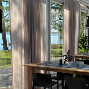 Beige tyg, sydd (för gardinskena)